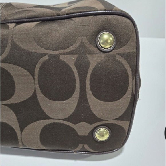 COACH #H1173-F18036 DARK BROWN FRAMED KISSLOCK STRIPED SIGNATURE CANVAS/LEATHER - Picture 7 of 9